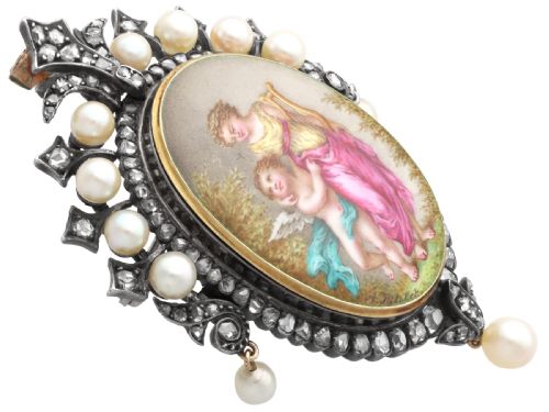 ANTIQUE 190CT DIAMOND PEARL AND ENAMEL 15CT YELLOW GOLD LOCKET PENDANT BROOCH CIRCA 1880 - ADDITIONAL PHOTO 6