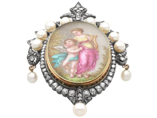 ANTIQUE 190CT DIAMOND PEARL AND ENAMEL 15CT YELLOW GOLD LOCKET PENDANT BROOCH CIRCA 1880 - ADDITIONAL PHOTO 7