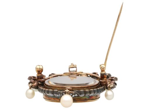 ANTIQUE 190CT DIAMOND PEARL AND ENAMEL 15CT YELLOW GOLD LOCKET PENDANT BROOCH CIRCA 1880 - ADDITIONAL PHOTO 8