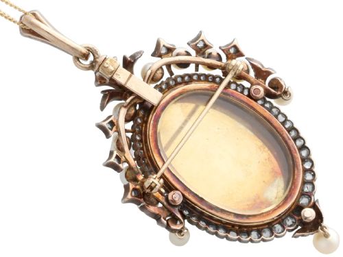 ANTIQUE 190CT DIAMOND PEARL AND ENAMEL 15CT YELLOW GOLD LOCKET PENDANT BROOCH CIRCA 1880 - ADDITIONAL PHOTO 9