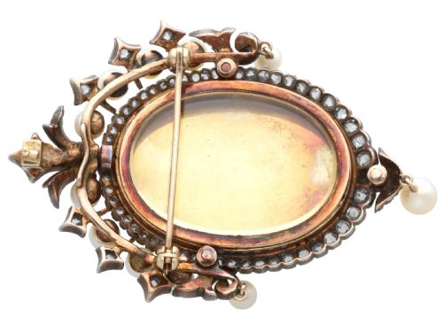ANTIQUE 190CT DIAMOND PEARL AND ENAMEL 15CT YELLOW GOLD LOCKET PENDANT BROOCH CIRCA 1880 - ADDITIONAL PHOTO 10