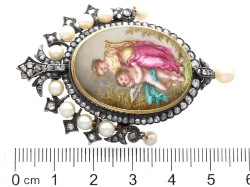 ANTIQUE 190CT DIAMOND PEARL AND ENAMEL 15CT YELLOW GOLD LOCKET PENDANT BROOCH CIRCA 1880 - ADDITIONAL PHOTO 11