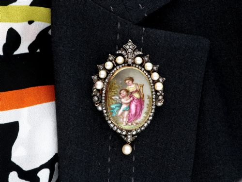 ANTIQUE 190CT DIAMOND PEARL AND ENAMEL 15CT YELLOW GOLD LOCKET PENDANT BROOCH CIRCA 1880 - ADDITIONAL PHOTO 13