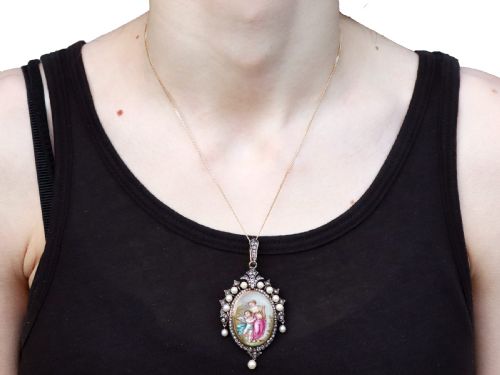 ANTIQUE 190CT DIAMOND PEARL AND ENAMEL 15CT YELLOW GOLD LOCKET PENDANT BROOCH CIRCA 1880 - ADDITIONAL PHOTO 14