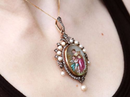 ANTIQUE 190CT DIAMOND PEARL AND ENAMEL 15CT YELLOW GOLD LOCKET PENDANT BROOCH CIRCA 1880 - ADDITIONAL PHOTO 15