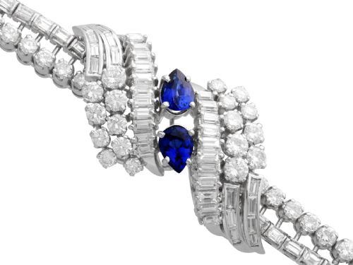 VINTAGE FRENCH IMPORT 160CT CEYLON SAPPHIRE 1525CT DIAMOND AND PLATINUM BRACELET CIRCA 1950 - ADDITIONAL PHOTO 4