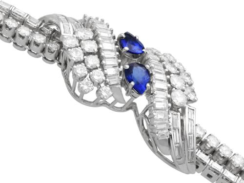 VINTAGE FRENCH IMPORT 160CT CEYLON SAPPHIRE 1525CT DIAMOND AND PLATINUM BRACELET CIRCA 1950 - ADDITIONAL PHOTO 5