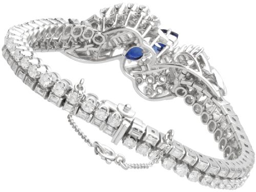 VINTAGE FRENCH IMPORT 160CT CEYLON SAPPHIRE 1525CT DIAMOND AND PLATINUM BRACELET CIRCA 1950 - ADDITIONAL PHOTO 8