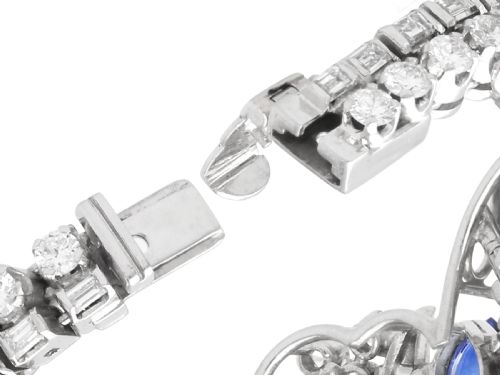 VINTAGE FRENCH IMPORT 160CT CEYLON SAPPHIRE 1525CT DIAMOND AND PLATINUM BRACELET CIRCA 1950 - ADDITIONAL PHOTO 9