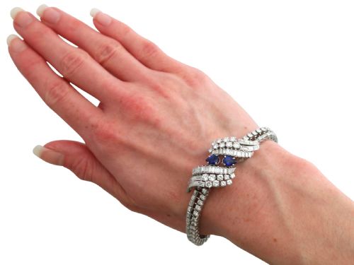 VINTAGE FRENCH IMPORT 160CT CEYLON SAPPHIRE 1525CT DIAMOND AND PLATINUM BRACELET CIRCA 1950 - ADDITIONAL PHOTO 14