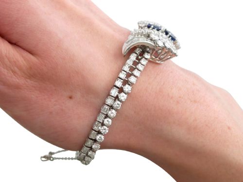 VINTAGE FRENCH IMPORT 160CT CEYLON SAPPHIRE 1525CT DIAMOND AND PLATINUM BRACELET CIRCA 1950 - ADDITIONAL PHOTO 15