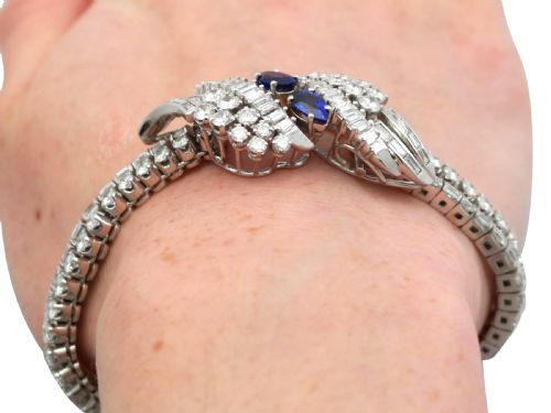 VINTAGE FRENCH IMPORT 160CT CEYLON SAPPHIRE 1525CT DIAMOND AND PLATINUM BRACELET CIRCA 1950 - ADDITIONAL PHOTO 16