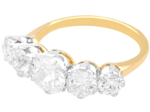 fig 4. An 18ct yellow gold five stone ring set with five graduated round diamonds in claw settings.