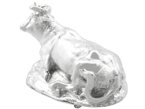ANTIQUE EDWARDIAN STERLING SILVER COW PILL BOX 1901 - ADDITIONAL PHOTO 2