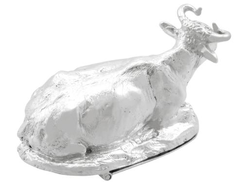 ANTIQUE EDWARDIAN STERLING SILVER COW PILL BOX 1901 - ADDITIONAL PHOTO 3
