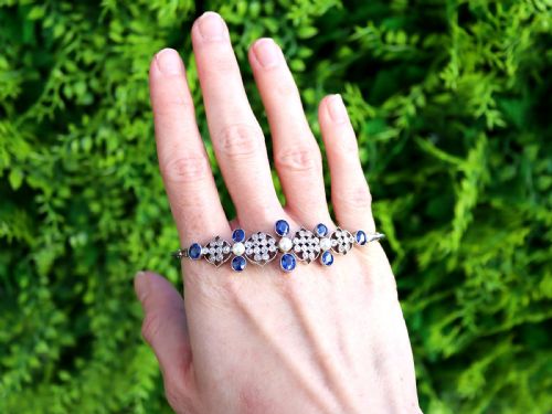 ANTIQUE 423CT SAPPHIRE 151CT DIAMOND PEARL AND PLATINUM BRACELET CIRCA 1935 - ADDITIONAL PHOTO 1