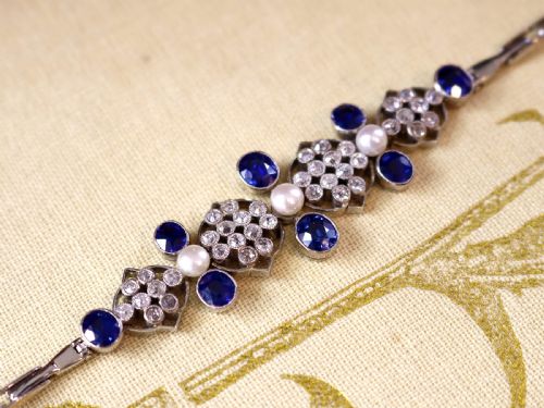 ANTIQUE 423CT SAPPHIRE 151CT DIAMOND PEARL AND PLATINUM BRACELET CIRCA 1935 - ADDITIONAL PHOTO 2
