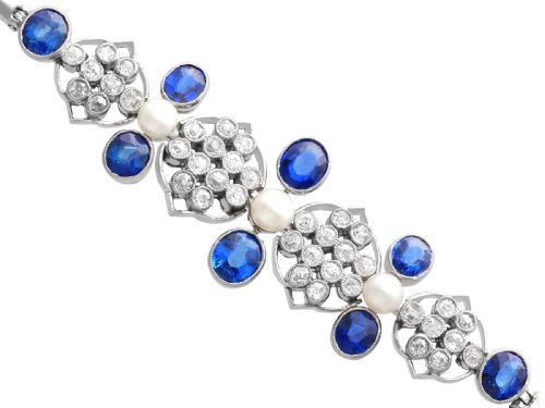 ANTIQUE 423CT SAPPHIRE 151CT DIAMOND PEARL AND PLATINUM BRACELET CIRCA 1935 - ADDITIONAL PHOTO 3