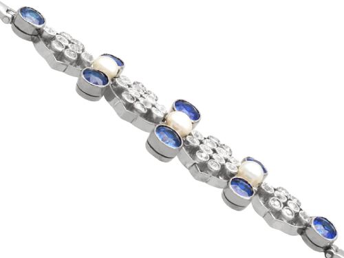 ANTIQUE 423CT SAPPHIRE 151CT DIAMOND PEARL AND PLATINUM BRACELET CIRCA 1935 - ADDITIONAL PHOTO 4