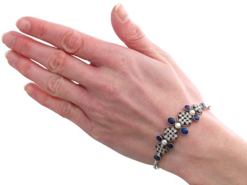 ANTIQUE 423CT SAPPHIRE 151CT DIAMOND PEARL AND PLATINUM BRACELET CIRCA 1935 - ADDITIONAL PHOTO 11