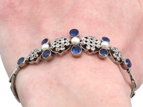 ANTIQUE 423CT SAPPHIRE 151CT DIAMOND PEARL AND PLATINUM BRACELET CIRCA 1935 - ADDITIONAL PHOTO 13