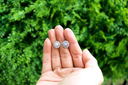 fig 1. Antique 2.50ct Diamond and Platinum Cluster Earrings Circa 1900
