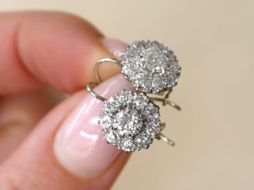 fig 2. Antique 2.50ct Diamond and Platinum Cluster Earrings Circa 1900