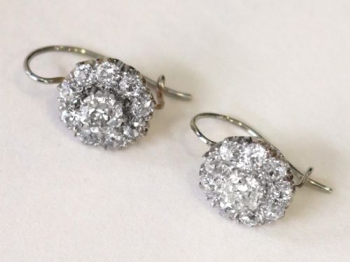 fig 3. Antique 2.50ct Diamond and Platinum Cluster Earrings Circa 1900