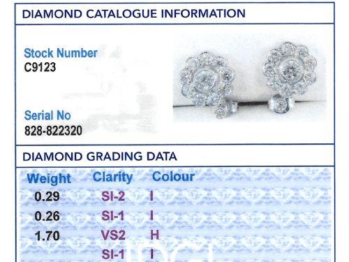 fig 8. A pair of Art Deco 18ct white gold drop earrings featuring a circular diamond cluster motif suspended from a single bezel-set diamond surmount.