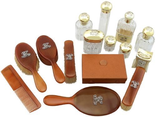 ANTIQUE VICTORIAN STERLING SILVER GILT AND CELLULOID GENT'S TRAVELLING VANITY SET 1899 - ADDITIONAL PHOTO 4