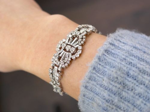 ANTIQUE 1099CT DIAMOND AND PLATINUM BRACELET CIRCA 1930 - ADDITIONAL PHOTO 2