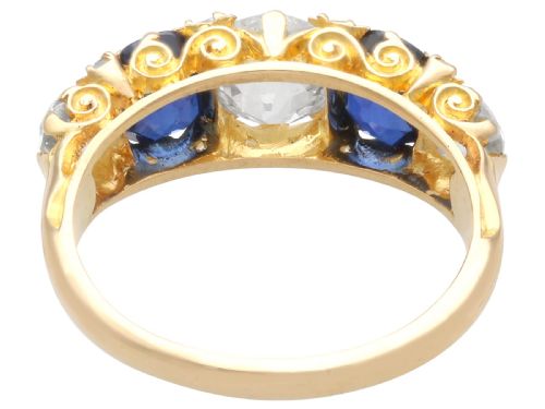 fig 5. An antique 18ct yellow gold five stone ring set with alternating blue sapphires and old-cut diamonds.
