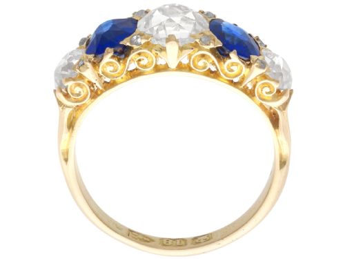 fig 6. An antique 18ct yellow gold five stone ring set with alternating blue sapphires and old-cut diamonds.