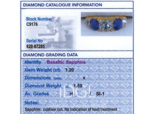 fig 10. An antique 18ct yellow gold five stone ring set with alternating blue sapphires and old-cut diamonds.