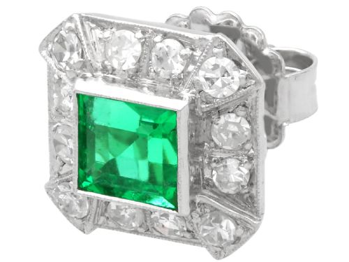 fig 2. Vintage 2.06ct Colombian Emerald and 1.68ct Diamond, 14ct White Gold Cluster Earrings Circa 1940