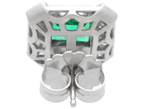 fig 4. Vintage 2.06ct Colombian Emerald and 1.68ct Diamond, 14ct White Gold Cluster Earrings Circa 1940