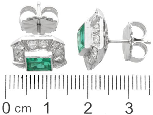 fig 7. Vintage 2.06ct Colombian Emerald and 1.68ct Diamond, 14ct White Gold Cluster Earrings Circa 1940