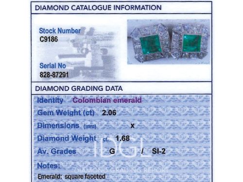 fig 9. Vintage 2.06ct Colombian Emerald and 1.68ct Diamond, 14ct White Gold Cluster Earrings Circa 1940