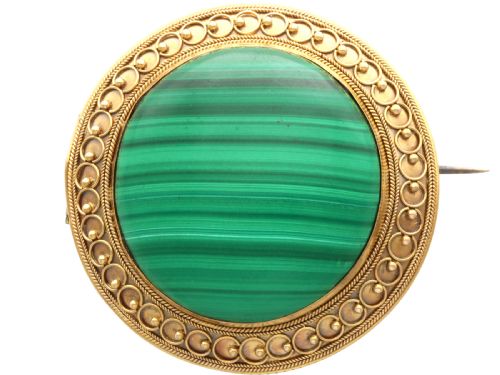 ANTIQUE 6320CT MALACHITE AND 18CT YELLOW GOLD BROOCH CIRCA 1890