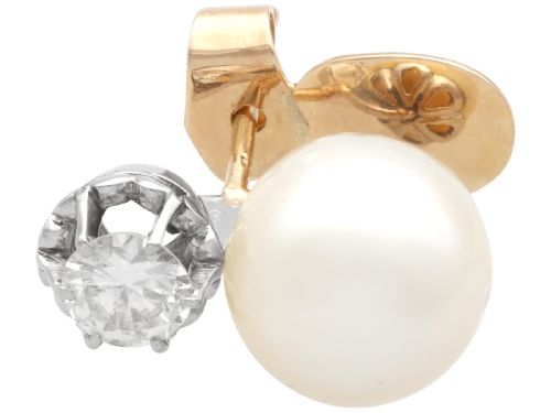 fig 4. Vintage Cultured Pearl and 1.07ct Diamond, Platinum Earrings Circa 1950