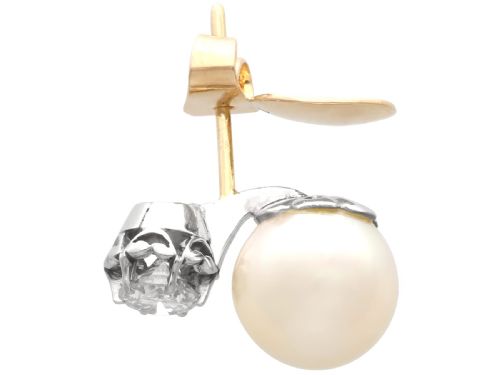 fig 5. Vintage Cultured Pearl and 1.07ct Diamond, Platinum Earrings Circa 1950