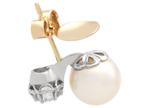 fig 6. Vintage Cultured Pearl and 1.07ct Diamond, Platinum Earrings Circa 1950