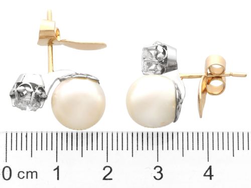 fig 7. Vintage Cultured Pearl and 1.07ct Diamond, Platinum Earrings Circa 1950