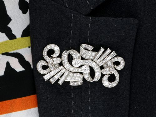ANTIQUE ART DECO LARGE 968CT DIAMOND AND PLATINUM BROOCH CIRCA 1925 - ADDITIONAL PHOTO 8