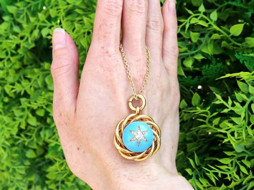 ANTIQUE 1668CT TURQUOISE AND 047CT DIAMOND 18CT YELLOW GOLD PENDANT CIRCA 1880 - ADDITIONAL PHOTO 1