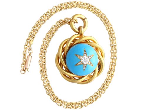 ANTIQUE 1668CT TURQUOISE AND 047CT DIAMOND 18CT YELLOW GOLD PENDANT CIRCA 1880 - ADDITIONAL PHOTO 3