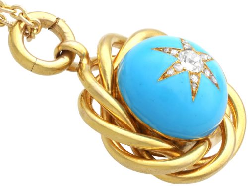 ANTIQUE 1668CT TURQUOISE AND 047CT DIAMOND 18CT YELLOW GOLD PENDANT CIRCA 1880 - ADDITIONAL PHOTO 4