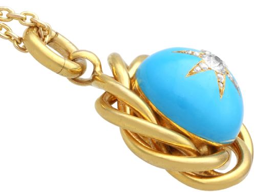 ANTIQUE 1668CT TURQUOISE AND 047CT DIAMOND 18CT YELLOW GOLD PENDANT CIRCA 1880 - ADDITIONAL PHOTO 5