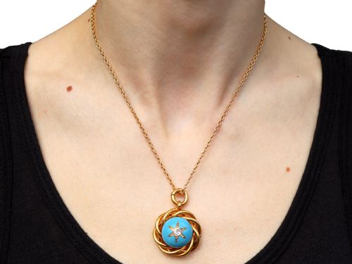 ANTIQUE 1668CT TURQUOISE AND 047CT DIAMOND 18CT YELLOW GOLD PENDANT CIRCA 1880 - ADDITIONAL PHOTO 8