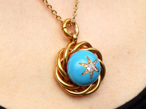 ANTIQUE 1668CT TURQUOISE AND 047CT DIAMOND 18CT YELLOW GOLD PENDANT CIRCA 1880 - ADDITIONAL PHOTO 9